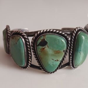 Sterling Silver and Green Turquoise Stone Native American Bracelet